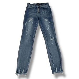 Judy Blue Skinny Jeans 3/23 Distressed Blue Denim Grunge Revival Fit